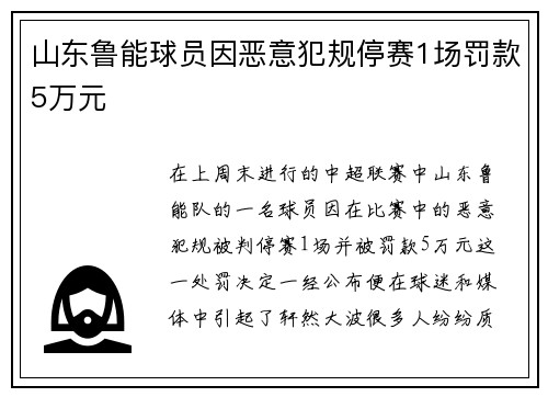 山东鲁能球员因恶意犯规停赛1场罚款5万元