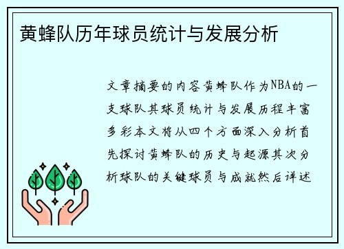 黄蜂队历年球员统计与发展分析