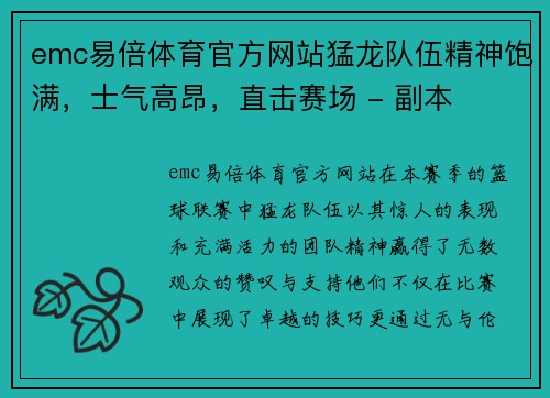 emc易倍体育官方网站猛龙队伍精神饱满，士气高昂，直击赛场 - 副本