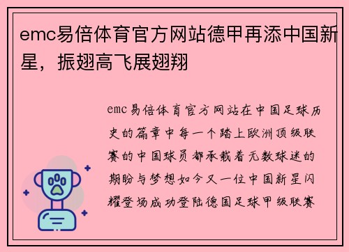 emc易倍体育官方网站德甲再添中国新星，振翅高飞展翅翔