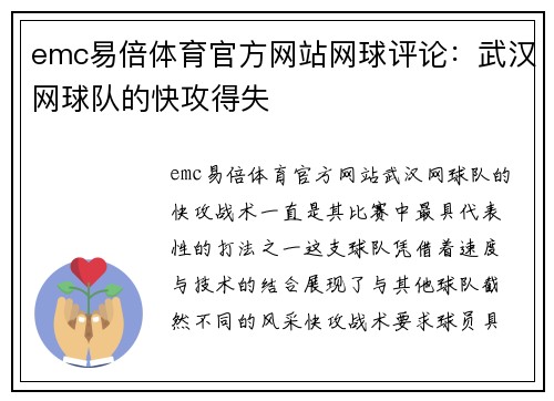 emc易倍体育官方网站网球评论：武汉网球队的快攻得失